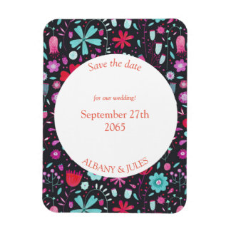 Flower Meadow Watercolor Dark Teal Save the Date Magnet