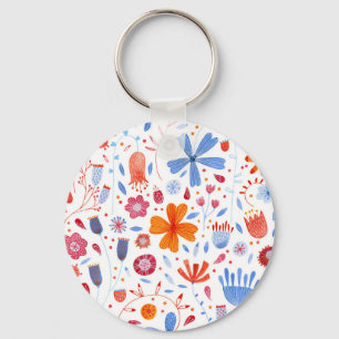 Flower Meadow Watercolor Key Ring