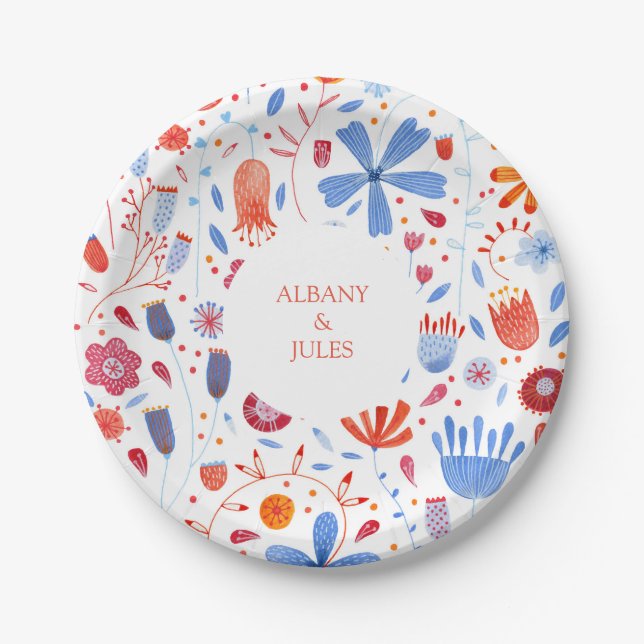 Flower Meadow Watercolor Paper Plate (Front)