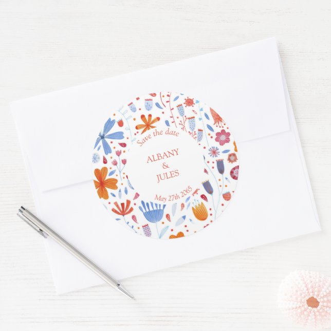 Flower Meadow Watercolor Save the Date Classic Round Sticker (Envelope)