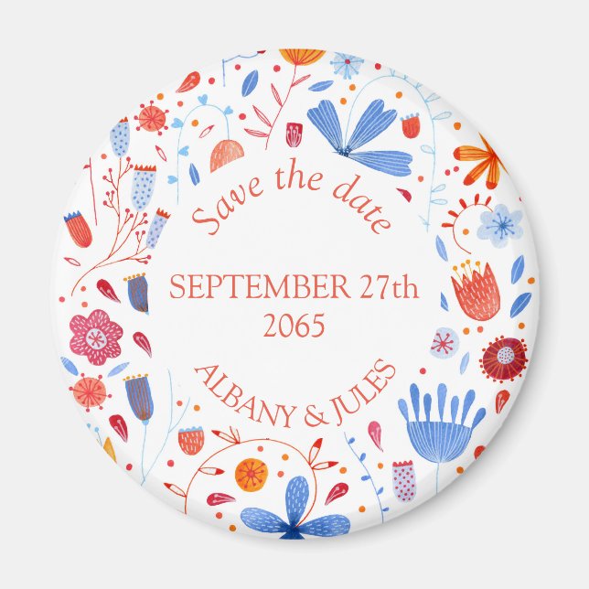 Flower Meadow Watercolor Save the Date Magnet (Front)