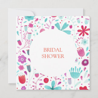 Flower Meadow Watercolor Teal Bridal Shower Invitation