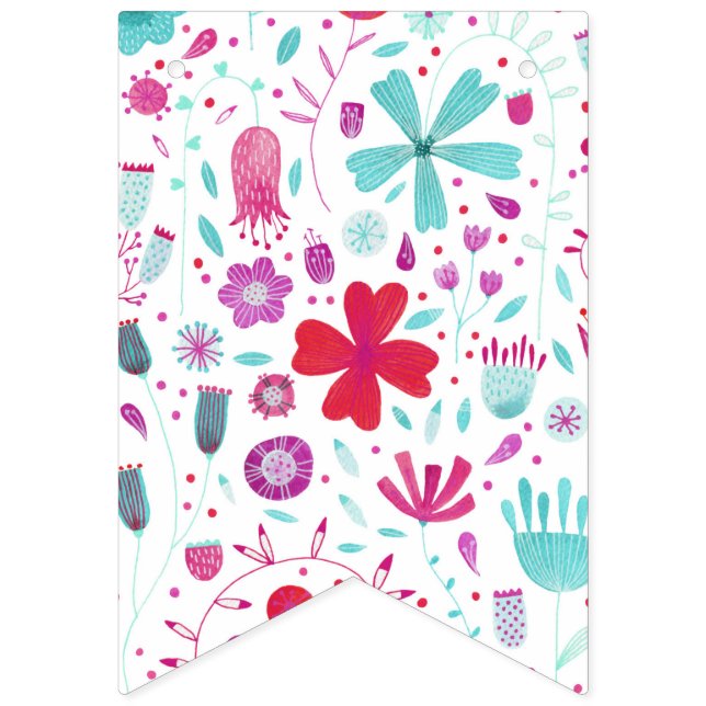 Flower Meadow Watercolor Teal Bunting (First Flag)