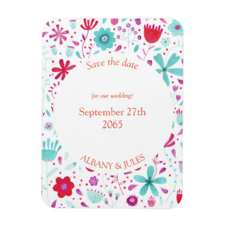 Flower Meadow Watercolor Teal Save the Date Magnet