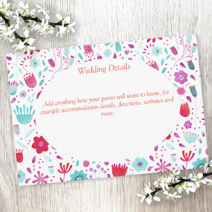 Flower Meadow Watercolor Teal Wedding Details Enclosure Card