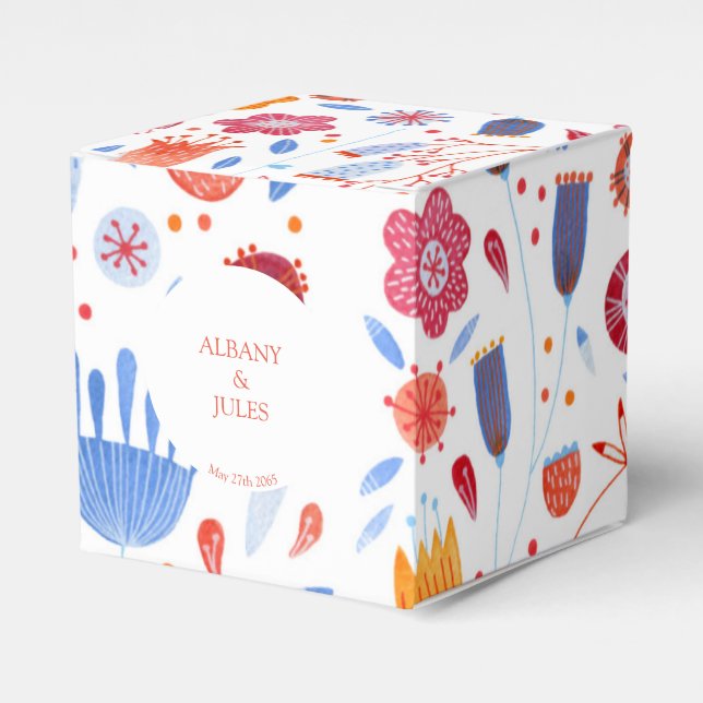 Flower Meadow Watercolor Wedding Favour Box (Front Side)
