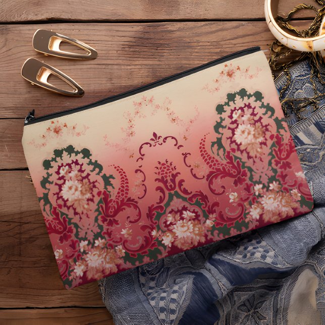Flower Medallions  Floral Bouquet Insets Foliate Accessory Pouch (Flower Medallions Floral Bouquet Insets Foliate Accessory Pouch Wooden Table)
