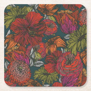 Flower Medley Square Paper Coaster