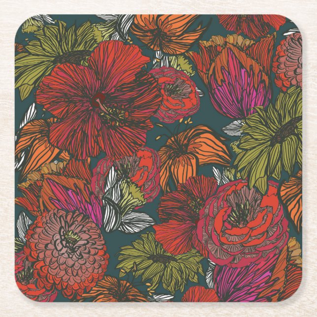 Flower Medley Square Paper Coaster (Front)