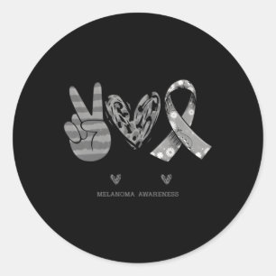 Flower Melanoma Ribbon Peace Love Cure Classic Round Sticker