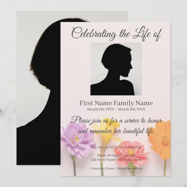 Flower memorial invitation (Front/Back)