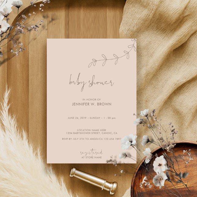 Flower Minimal Brown Baby Shower Invitation (Creator Uploaded)