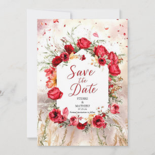 Flower Minimalist Crimson Red Roses Wedding Save The Date