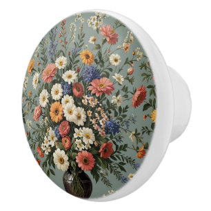 Flower mix in a vase ceramic knob