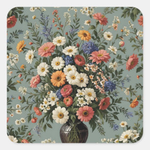 Flower mix in a vase square sticker
