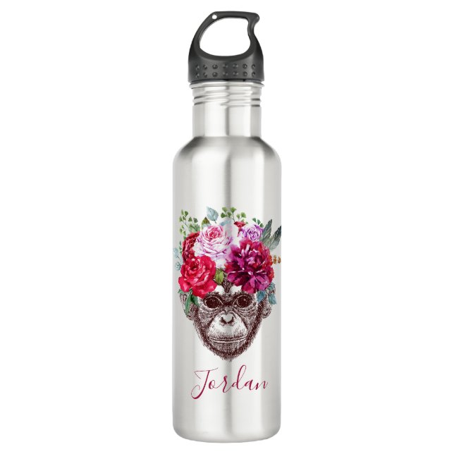 Flower Monkey Face | Add Your Name 710 Ml Water Bottle (Front)