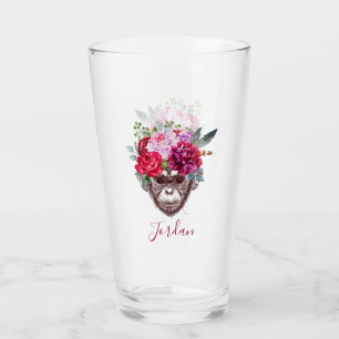 Flower Monkey Face Add Your Name Glass