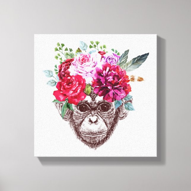 Flower Monkey Face Canvas Print (Front)