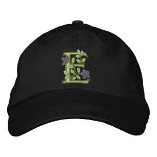Flower Monogram Initial E Embroidered Hat