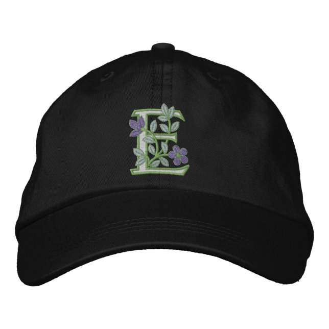 Flower Monogram Initial E Embroidered Hat (Front)