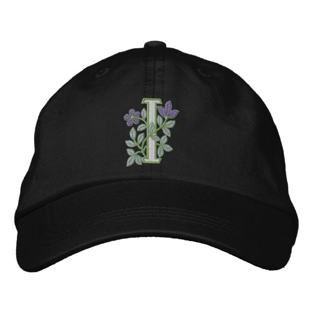 Flower Monogram Initial I Embroidered Hat (Front)