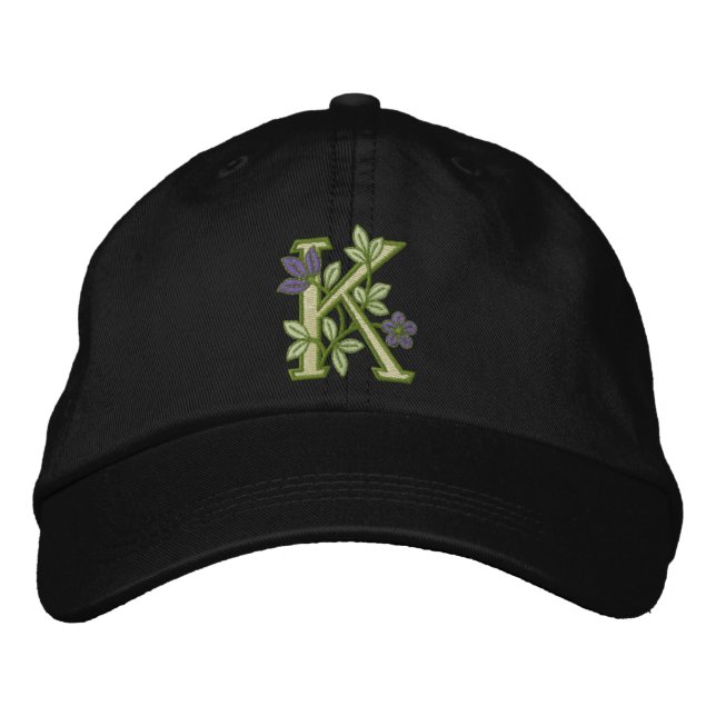 Flower Monogram Initial K Embroidered Hat (Front)