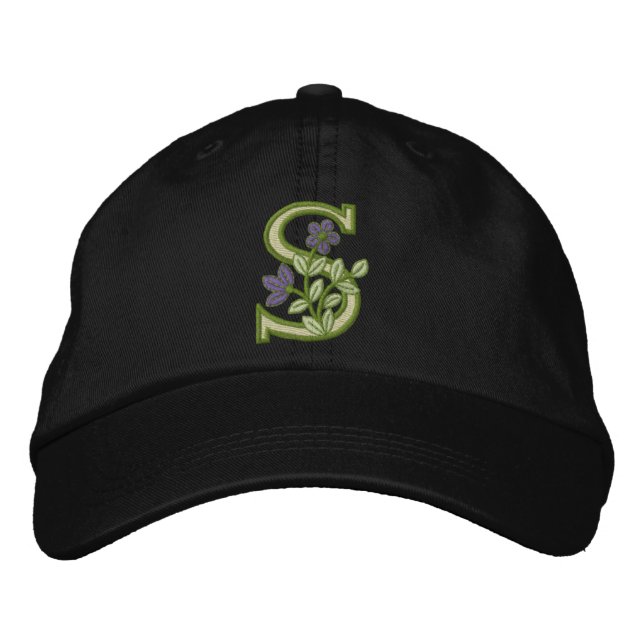 Flower Monogram Initial S Embroidered Hat (Front)