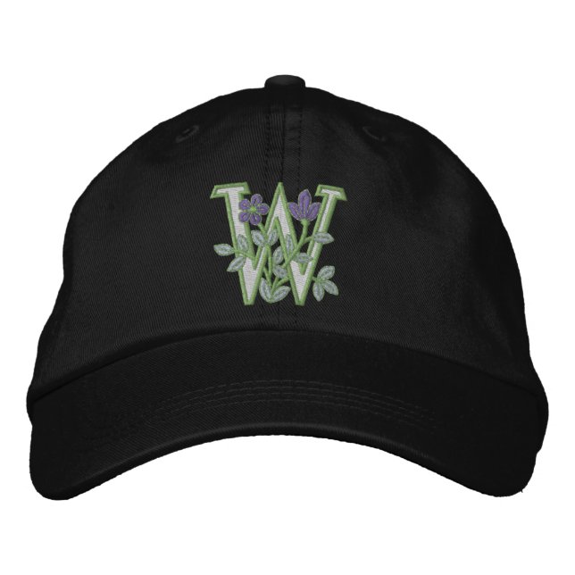 Flower Monogram Initial W Embroidered Hat (Front)