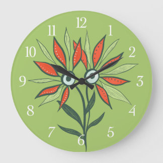 Flower Monster Cute Cartoon Character Green Kids Large Clock