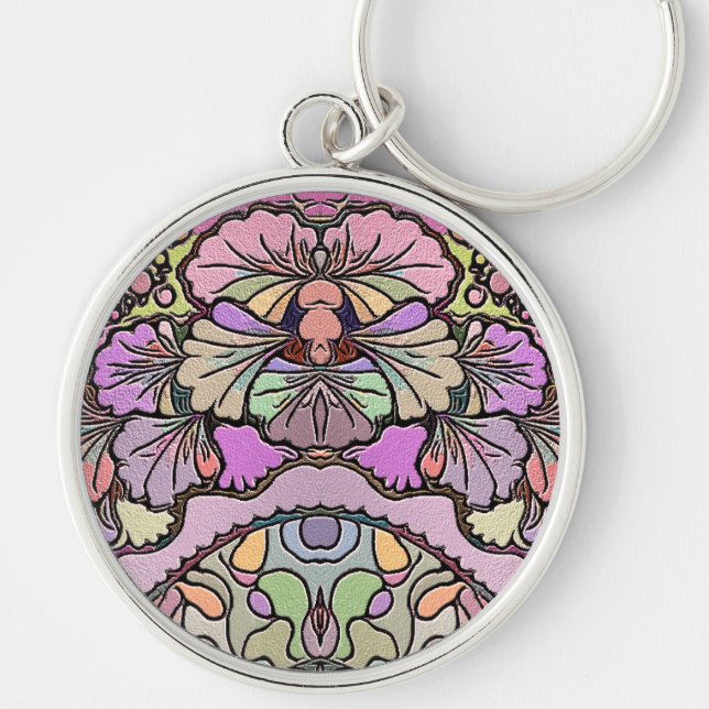 Flower mosaic pink pansy floral elegant key ring (Front)