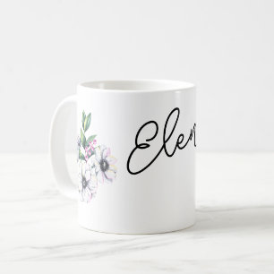 Flower motif and custom name coffee mug