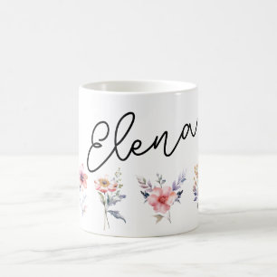 Flower motif and custom name coffee mug