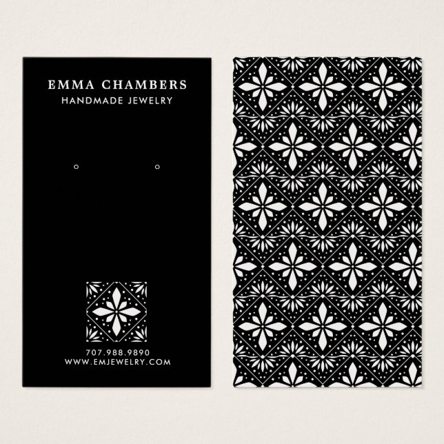 Flower Motif Black Earring Jewelry  (Front & Back)