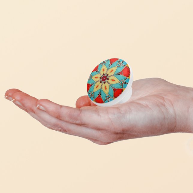 Flower Motif in Enamel Glass Shapes - Turquoise Ceramic Knob (Creator Uploaded)