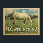 Flower Mound Texas Horse Farm -Vintage Travel Postcard<br><div class="desc">Flower Mound Texas rural vintage travel postcard.  It features a white horse grazing on green grass with fence and blue clouds sky above. A fun country farm image with rustic charm.</div>