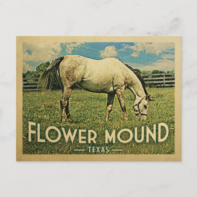 Flower Mound Texas Horse Farm -Vintage Travel Postcard (Front)
