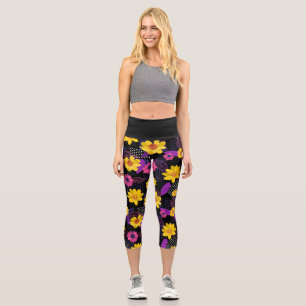 Flower Multicolored Petals Pattern Capri Leggings