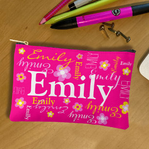 Flower name pattern pink yellow custom pencil or accessory pouch
