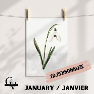 Flower of February botanical watercolor snow drill Poster