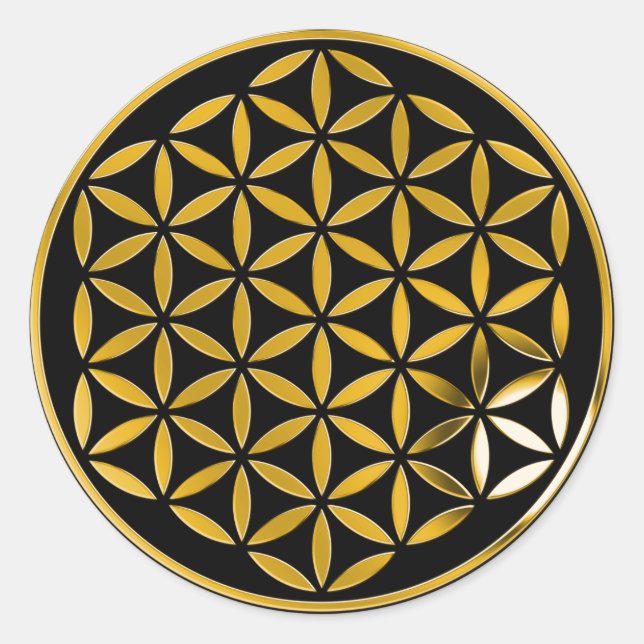 Flower Of Life 1 - Gold stamp | black Classic Round Sticker (Front)