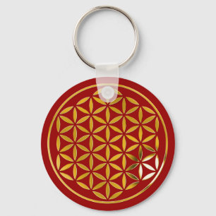 Flower Of Life 1 - Gold stamp dark red Key Ring