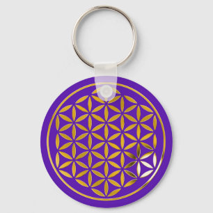 Flower Of Life 1 - Gold stamp violet Key Ring