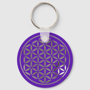 Flower Of Life 1 - Silver stamp   violet Key Ring