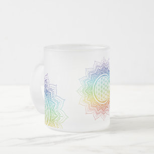 Flower of life - 7 Chakras - Rainbow Frosted Glass Coffee Mug