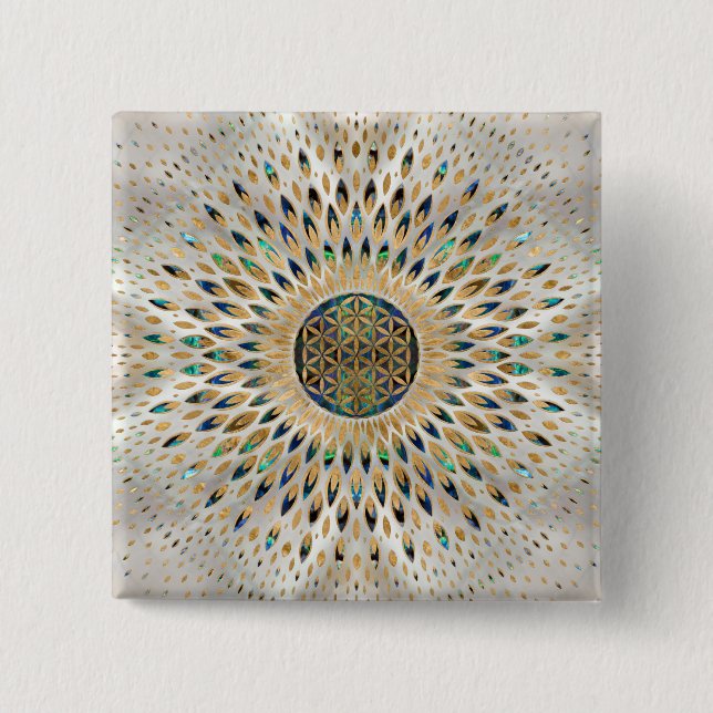 Flower of Life  - Abalone Shell and Pearl 15 Cm Square Badge (Front)