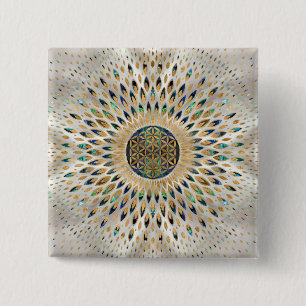Flower of Life - Abalone Shell and Pearl 15 Cm Square Badge