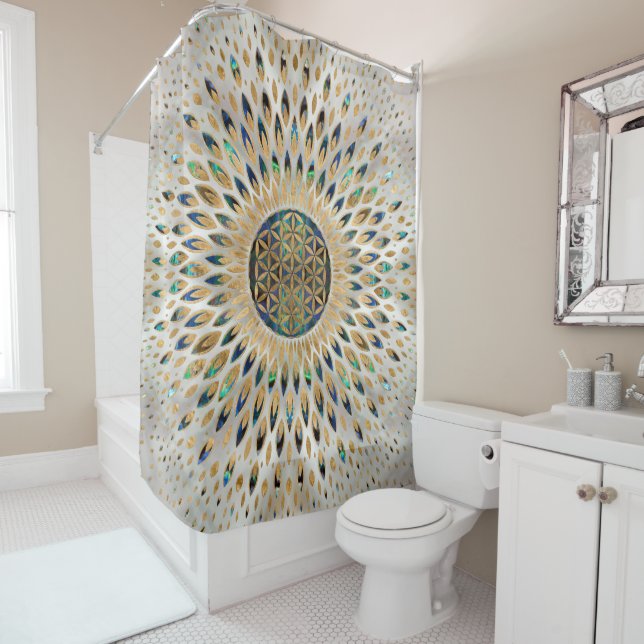 Flower of Life  - Abalone Shell and Pearl Shower Curtain (In Situ)