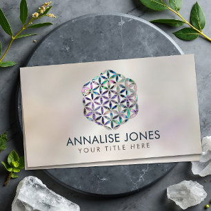 Flower of life Abalone shell on pearl Business Card