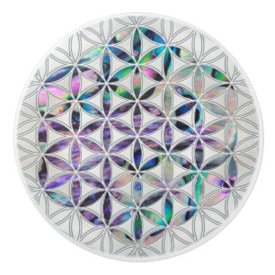 Flower of life Abalone shell on pearl Ceramic Knob