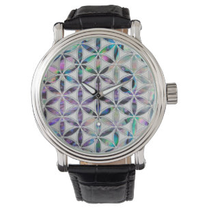 Flower of life Abalone shell on pearl Watch